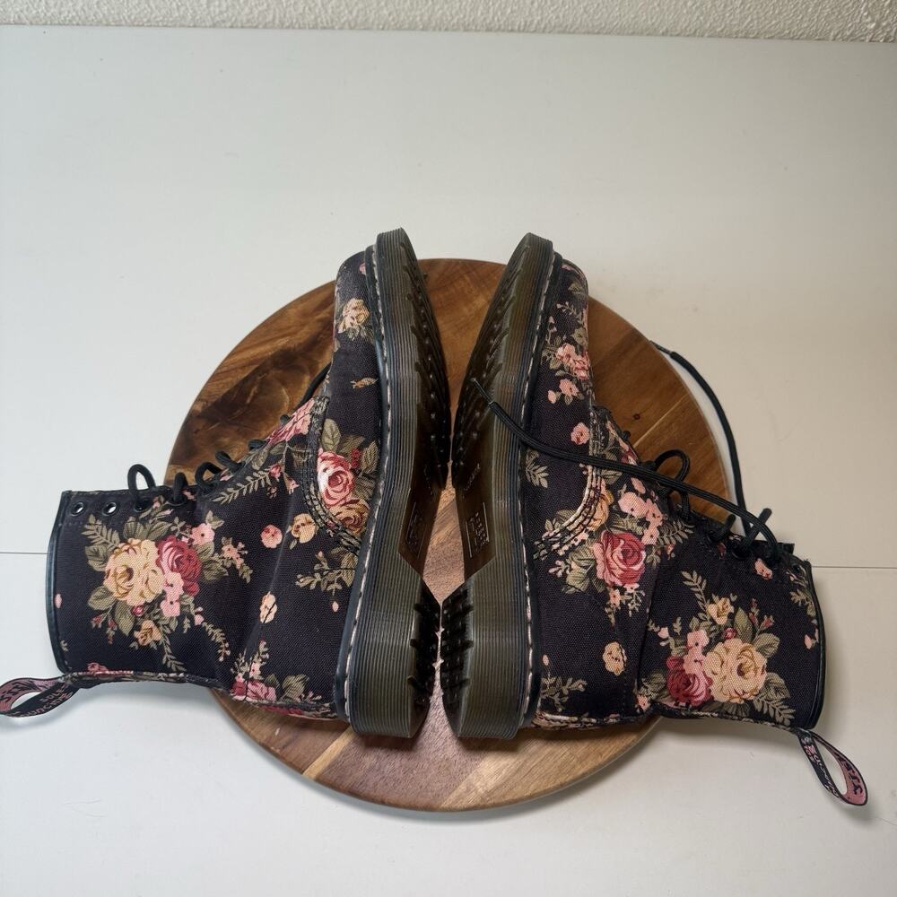 Dr Martens 1460 Boots Womens Size 8 Black Victorian Rose Floral Canvas 8 Eye - Picture 7 of 10
